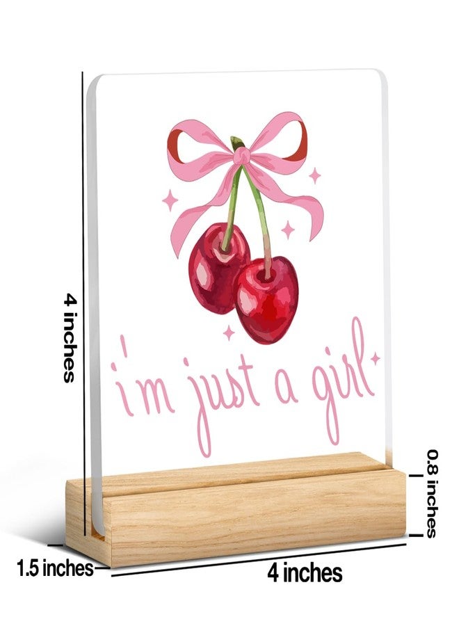 AACQQ Trendy Pink Bow Coquette Acrylic Plaque Sign Cherry Desk Decor Inspirational Gifts Thank You Appreciation Christmas Birthday Gifts for Women, I'm Just a Girl Sign - Image 2